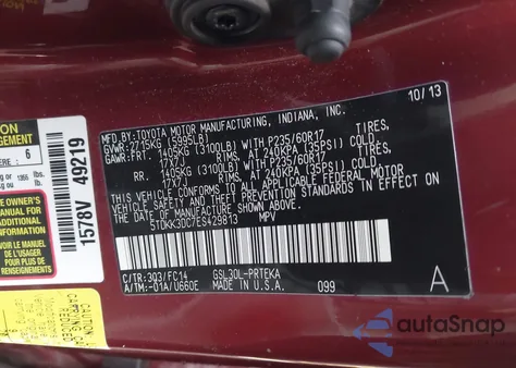 2014 Toyota Sienna Le V6 8 Passenger z USA, uszkodzony, nr VIN 5TDKK3DC7ES429813